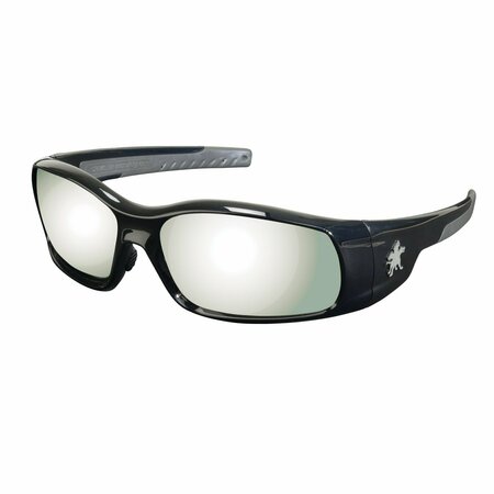 MCR SAFETY Glasses, Swagger SR1 Black Frame, Silver Mirror, 12PK SR117